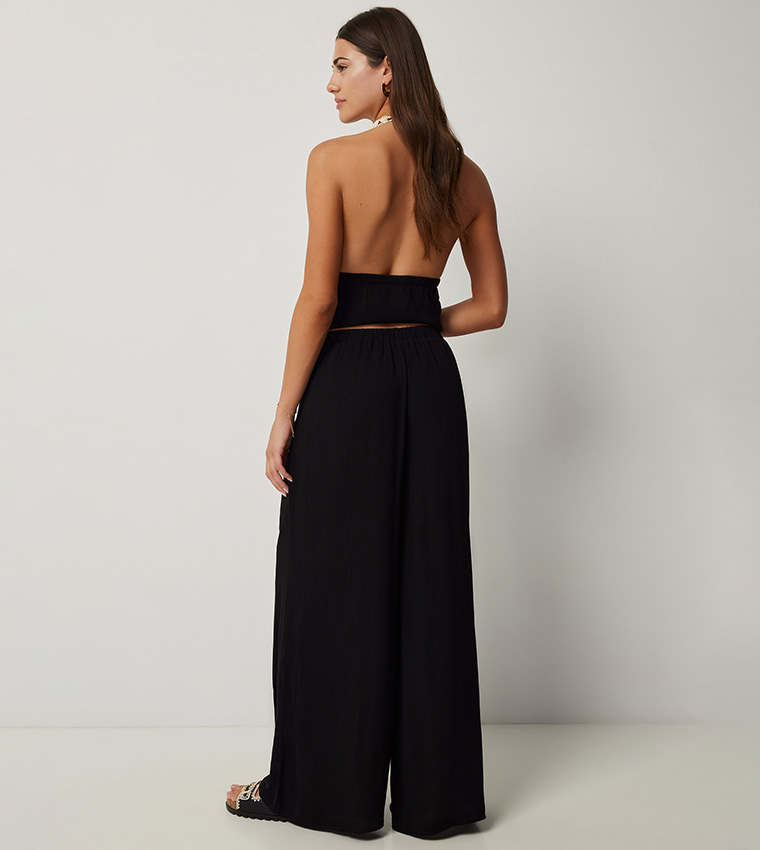Buy Ardene Crinkled Wide Leg Pants In Black | 6thStreet UAE
