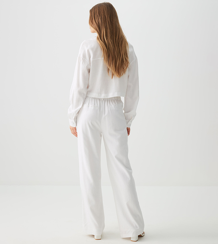 High Rise Linen Blend Pleated Trousers