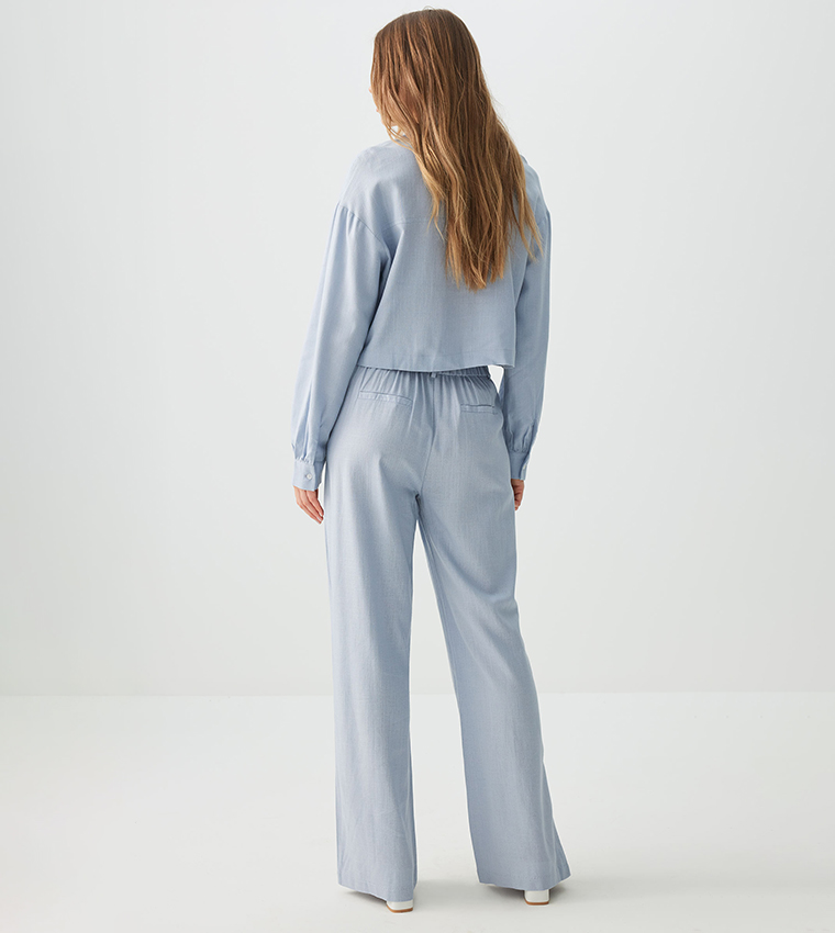 High Rise Linen Blend Pleated Trousers