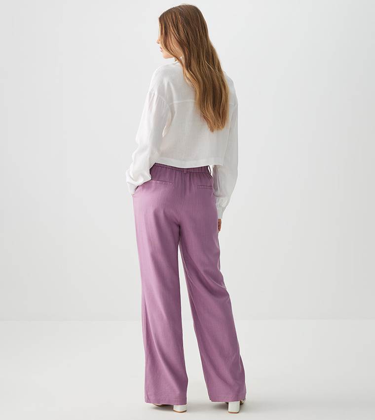 High Rise Linen Blend Pleated Trousers