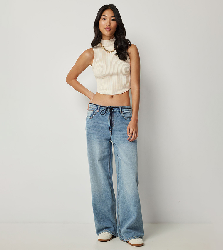 Faded Low Rise Wide Leg Jeans