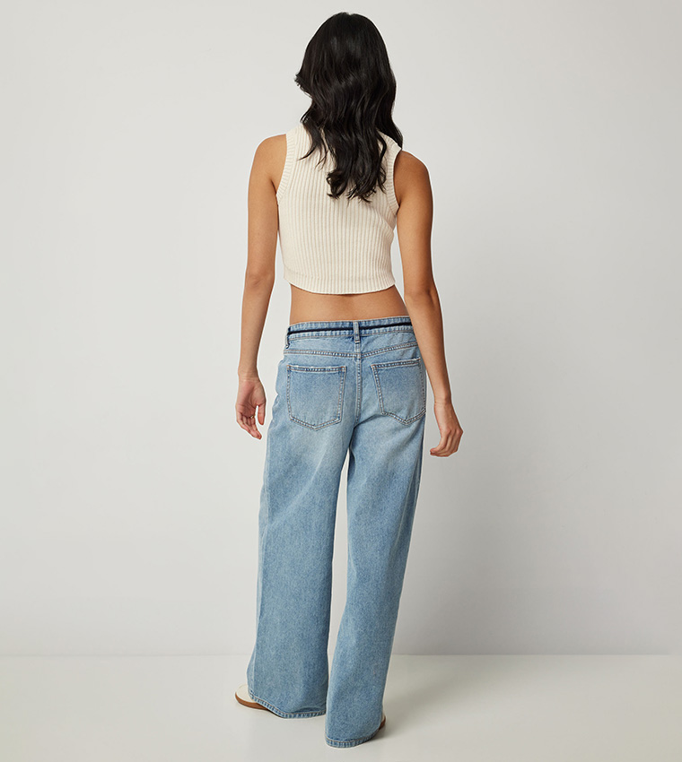 Faded Low Rise Wide Leg Jeans