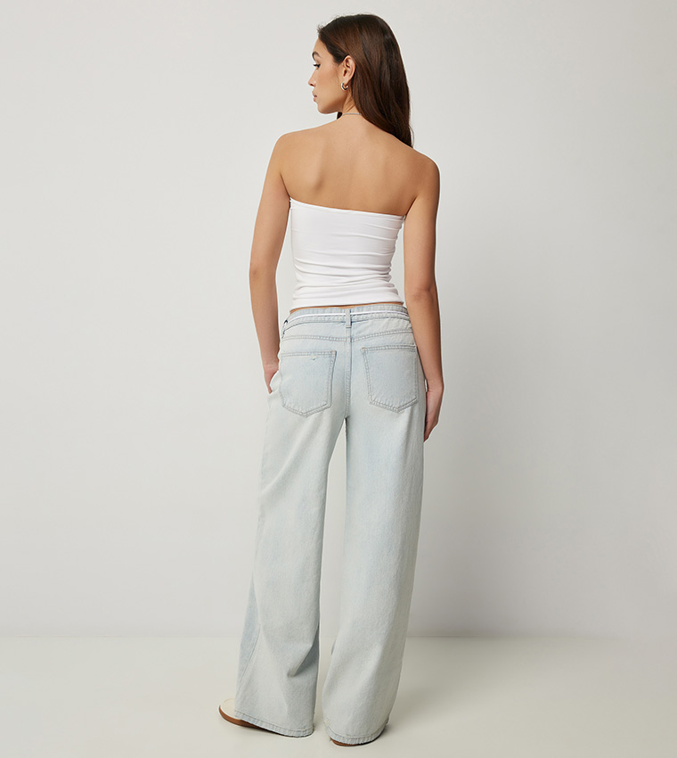 Washed Low Rise Wide Leg Jeans