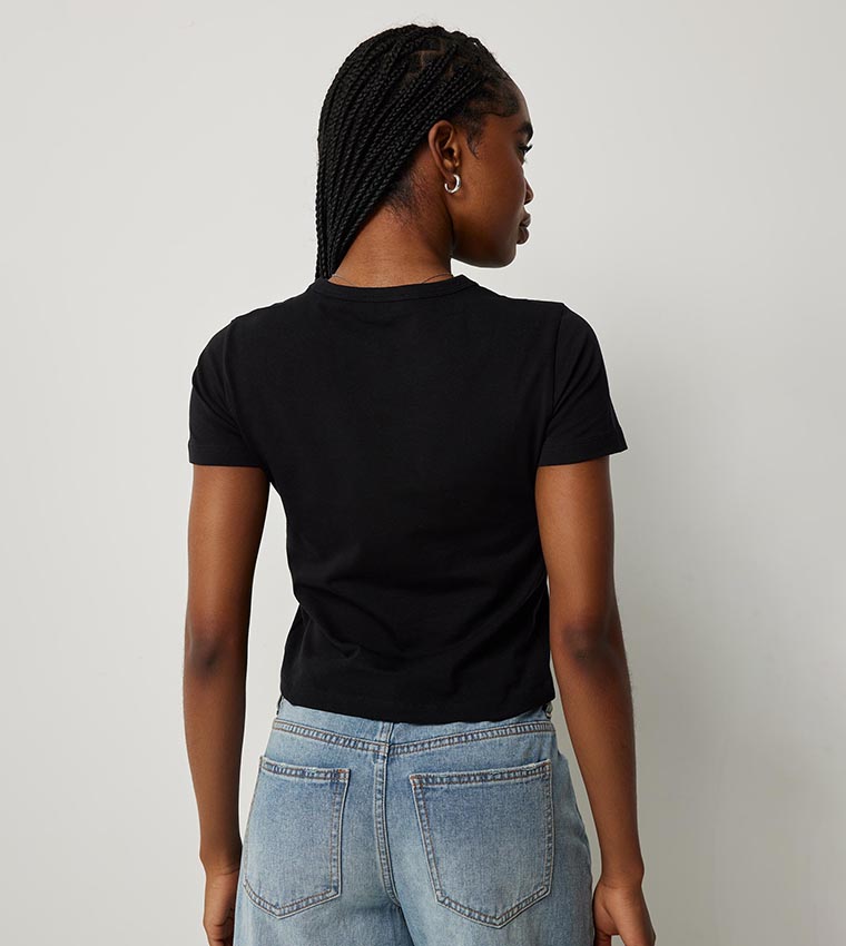 Solid Crew Neck Crop T-Shirt