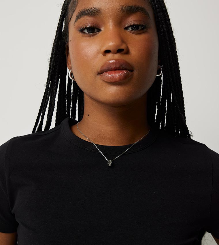 Solid Crew Neck Crop T-Shirt