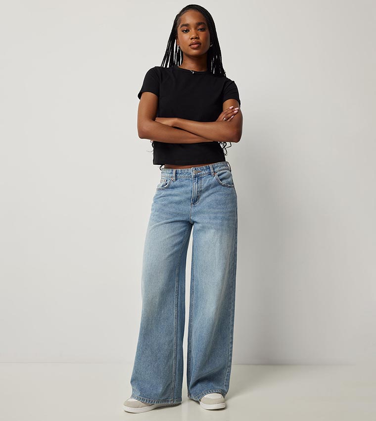 Solid Crew Neck Crop T-Shirt