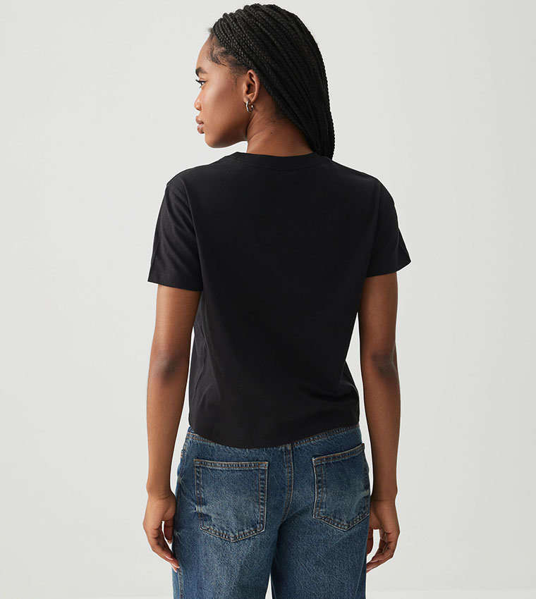 Solid Crew Neck Crop T-Shirt