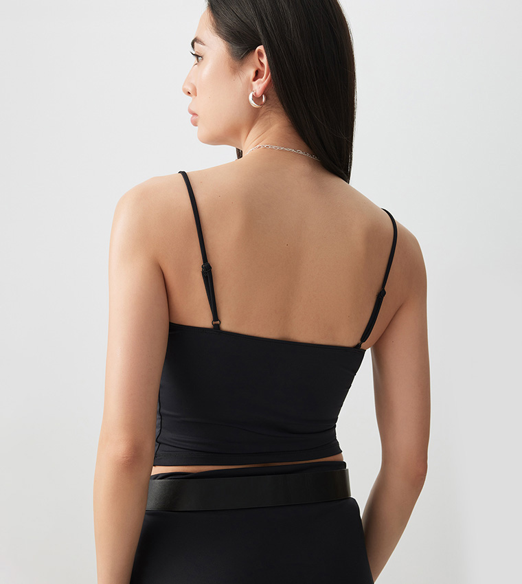 Solid Spaghetti Strap Crop Top