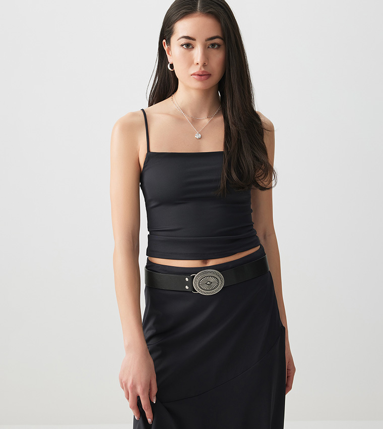 Solid Spaghetti Strap Crop Top