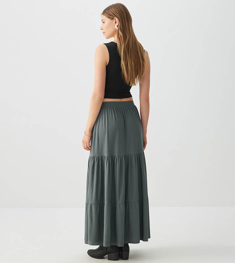 Solid Tiered Maxi Skirt