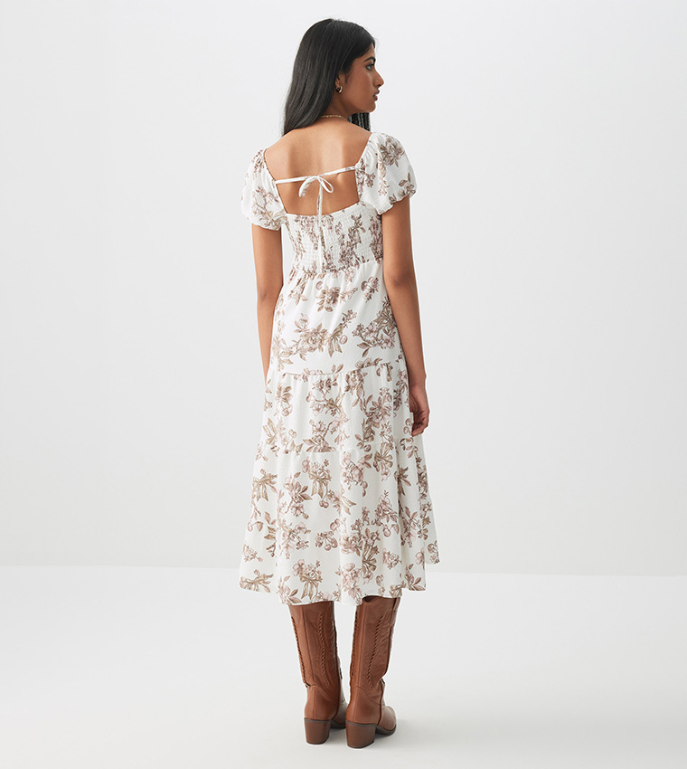 Printed Tiered Milkmaid Dress