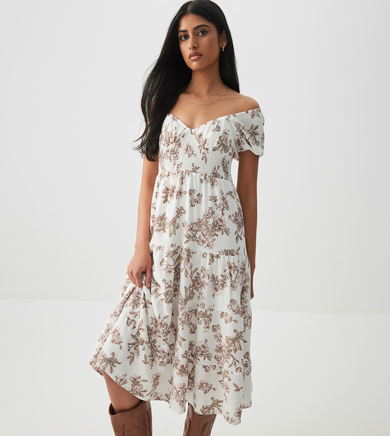 Printed Tiered Milkmaid Dress
