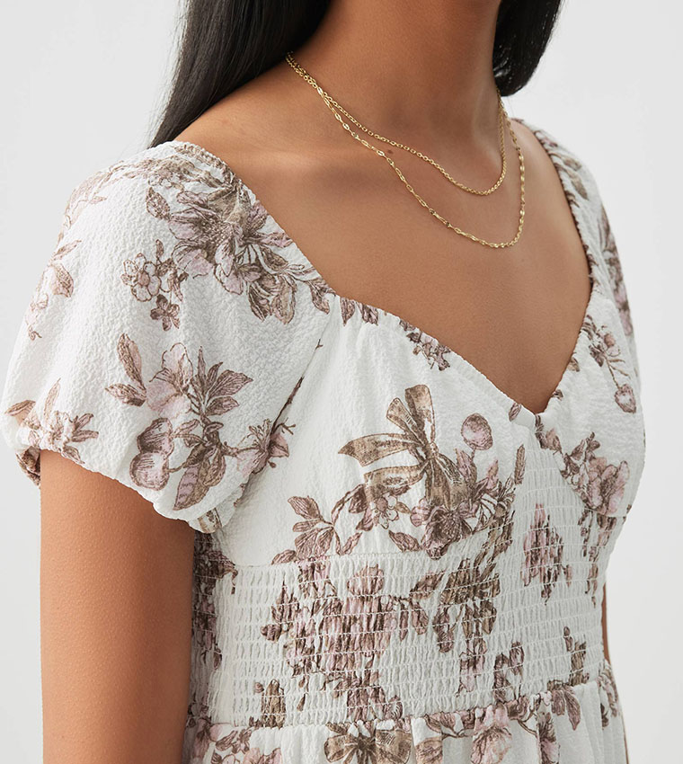Printed Tiered Milkmaid Dress