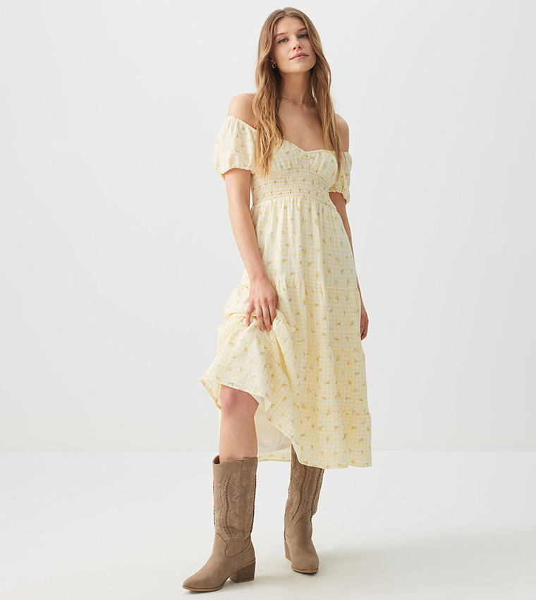 Printed Tiered Milkmaid Dress
