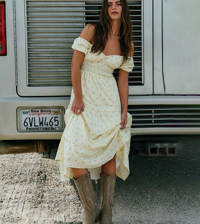 Printed Tiered Milkmaid Dress