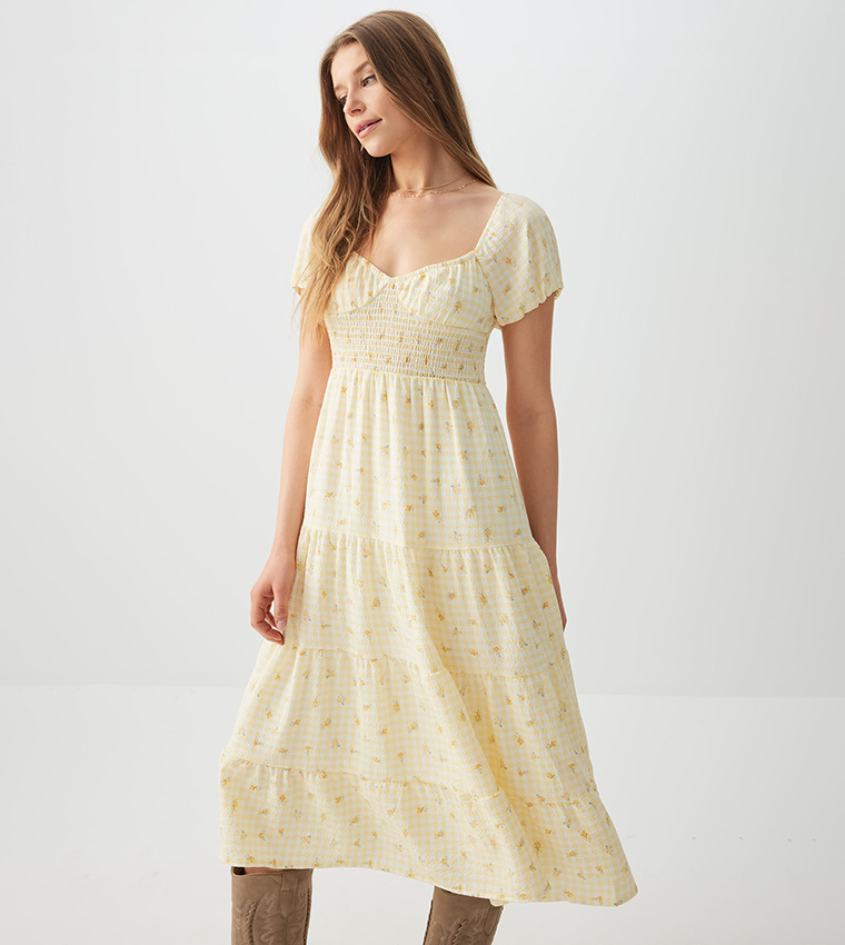 Printed Tiered Milkmaid Dress