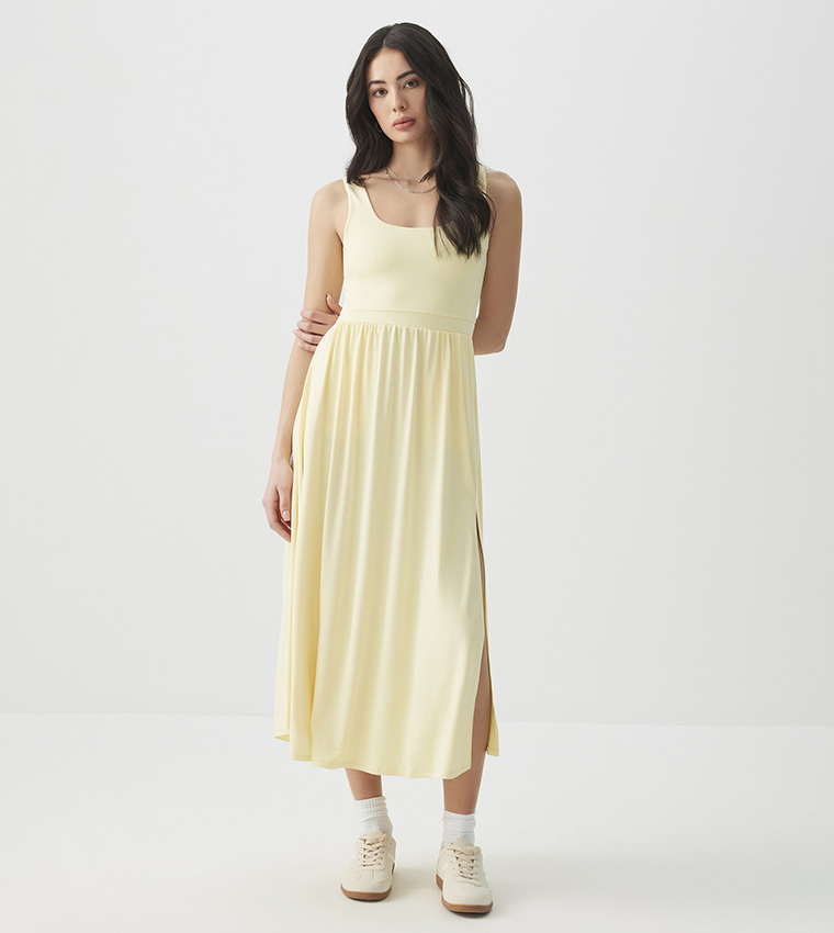Buy Ardene Solid Scoop Neck Midi Dress In Light Yellow | 6thstreet Bahrain