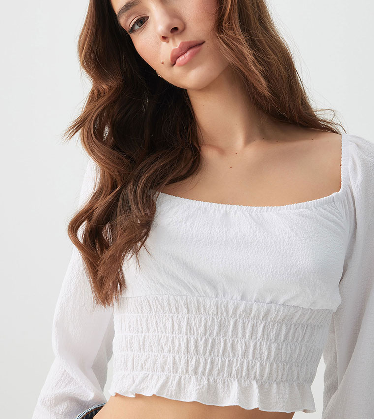 Textured Smocked Crop Top