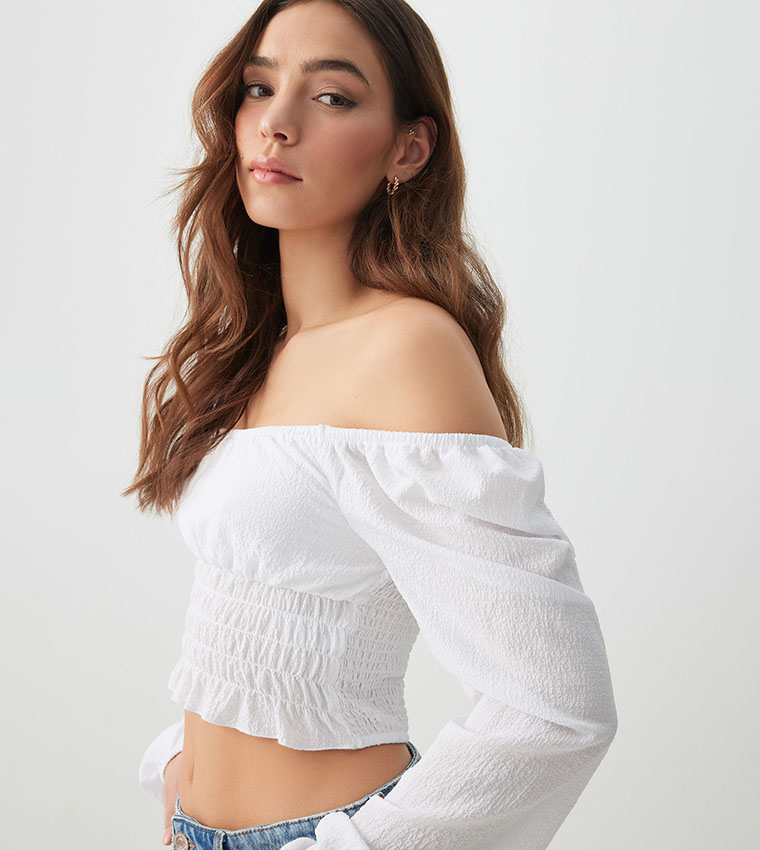 Textured Smocked Crop Top