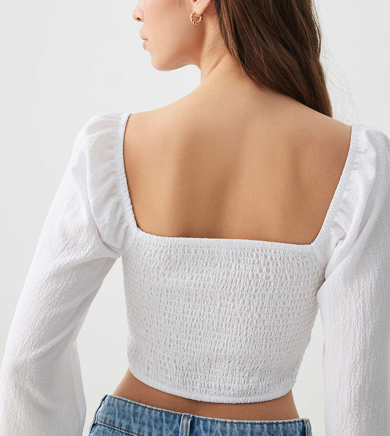 Textured Smocked Crop Top