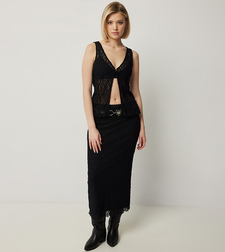 Lacy Bow Detail Maxi Skirt