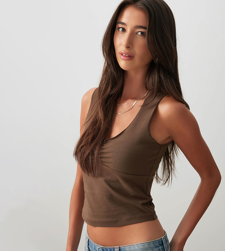 Solid Ruched Crop Top