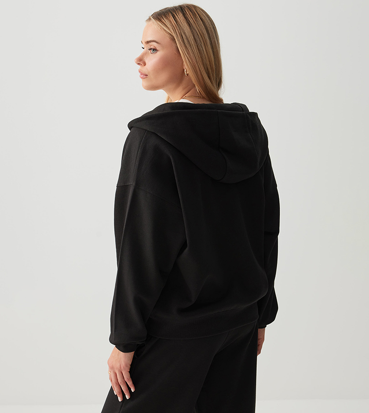 Solid Zippered Hooded Jacket