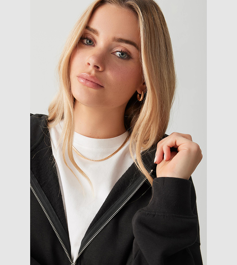 Solid Zippered Hooded Jacket