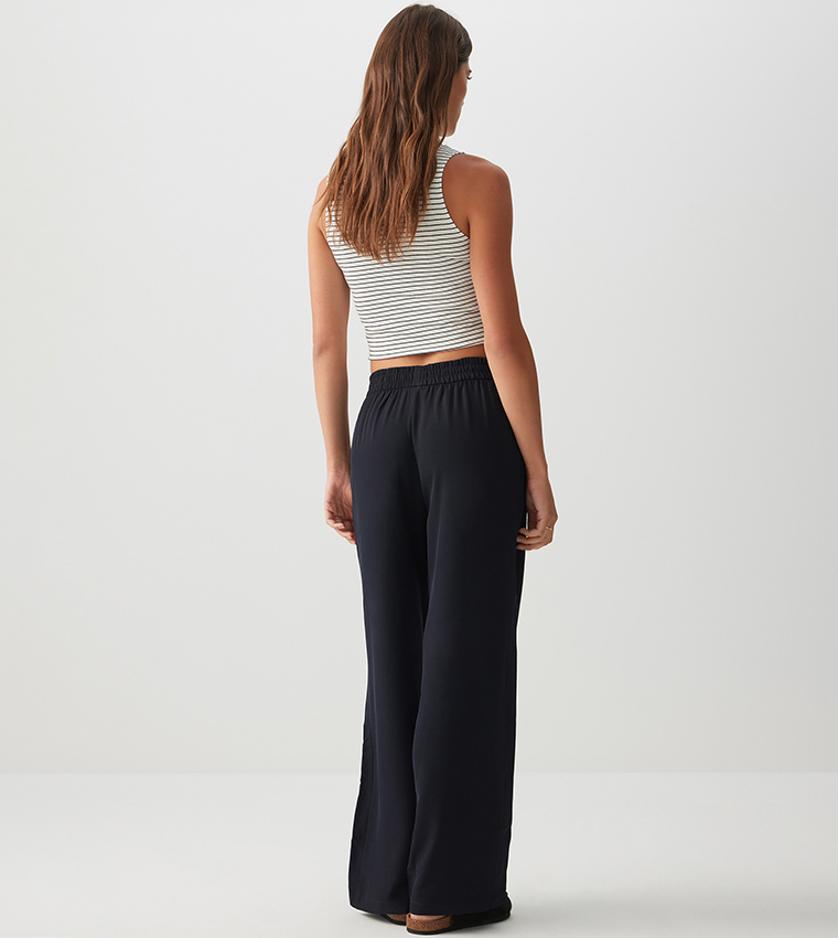 Seam Detail Twill Wide Leg Pants