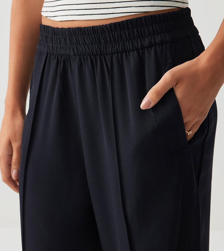 Seam Detail Twill Wide Leg Pants