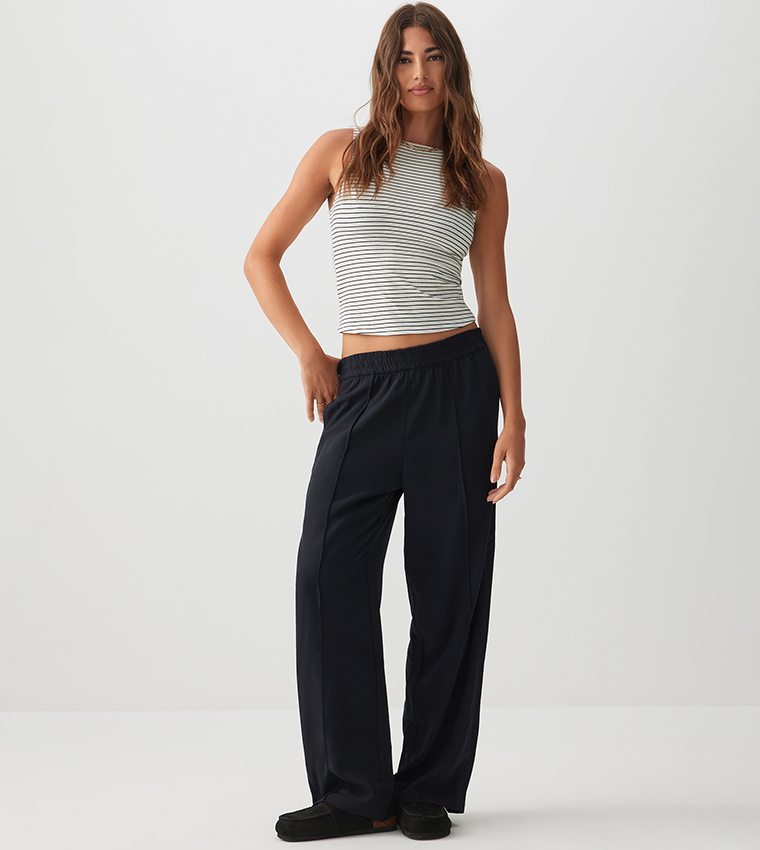 Seam Detail Twill Wide Leg Pants
