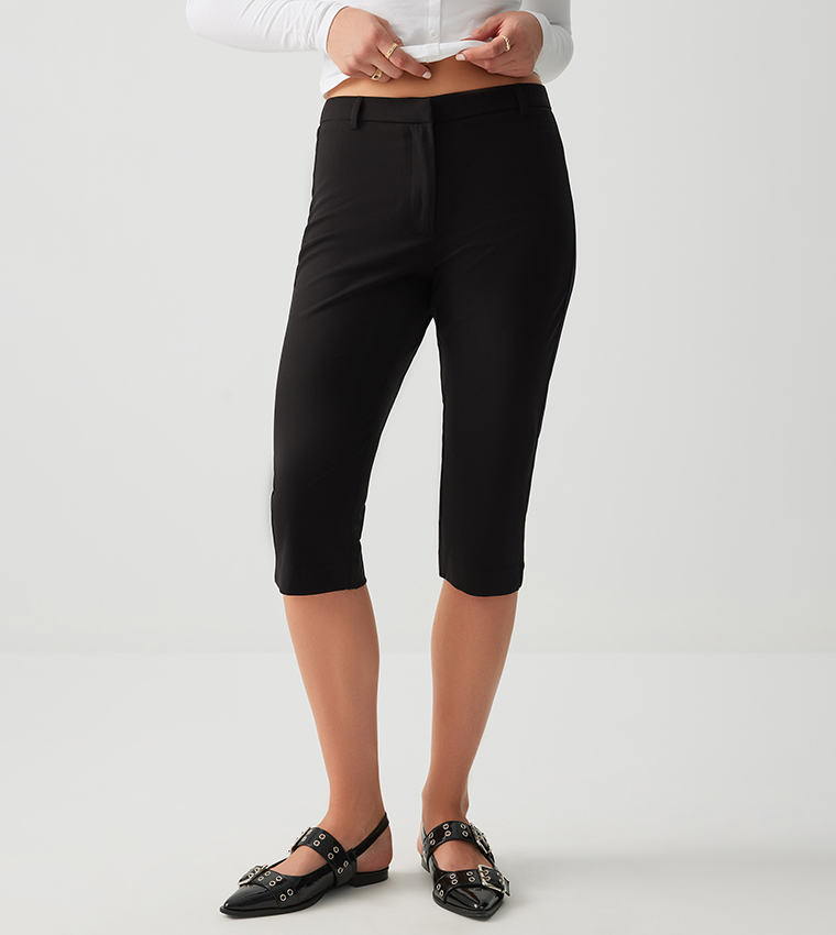 Solid Side Slit High Rise Capris