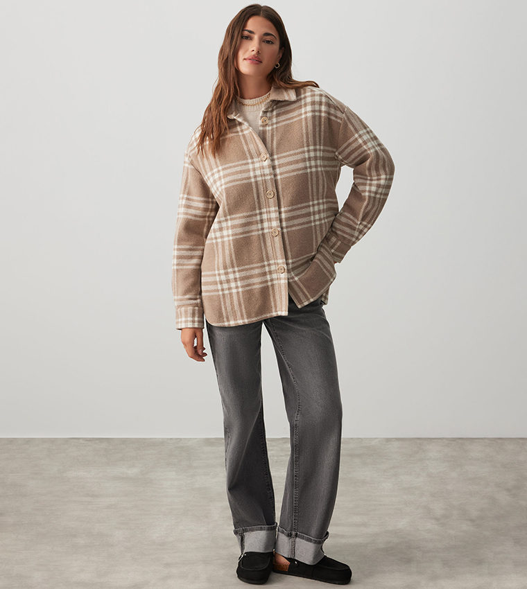 Buy Ardene Plaid Oversized Shacket In Beige 6thStreet UAE