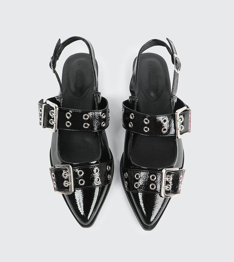 Textured Slingback Flats with Buckles