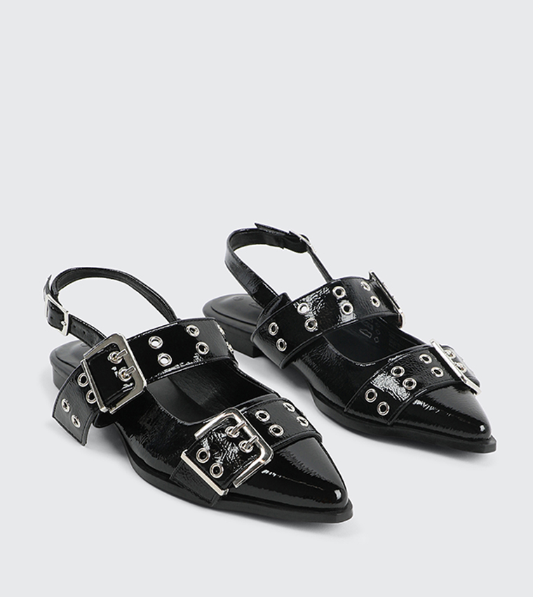 Textured Slingback Flats with Buckles