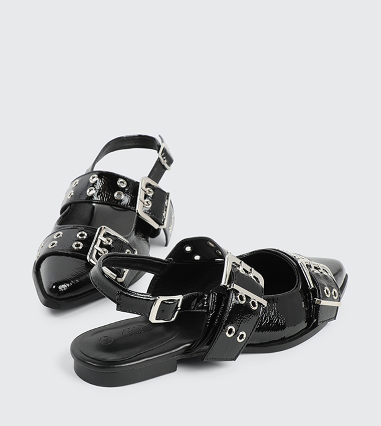 Textured Slingback Flats with Buckles
