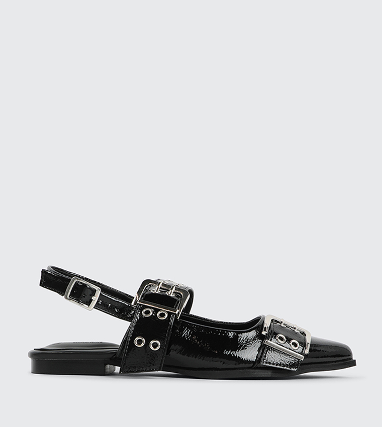 Textured Slingback Flats with Buckles