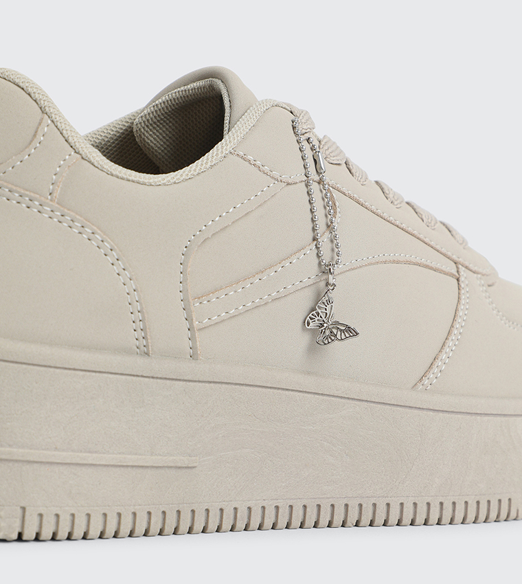 Textured Platform Sneakers with Charm