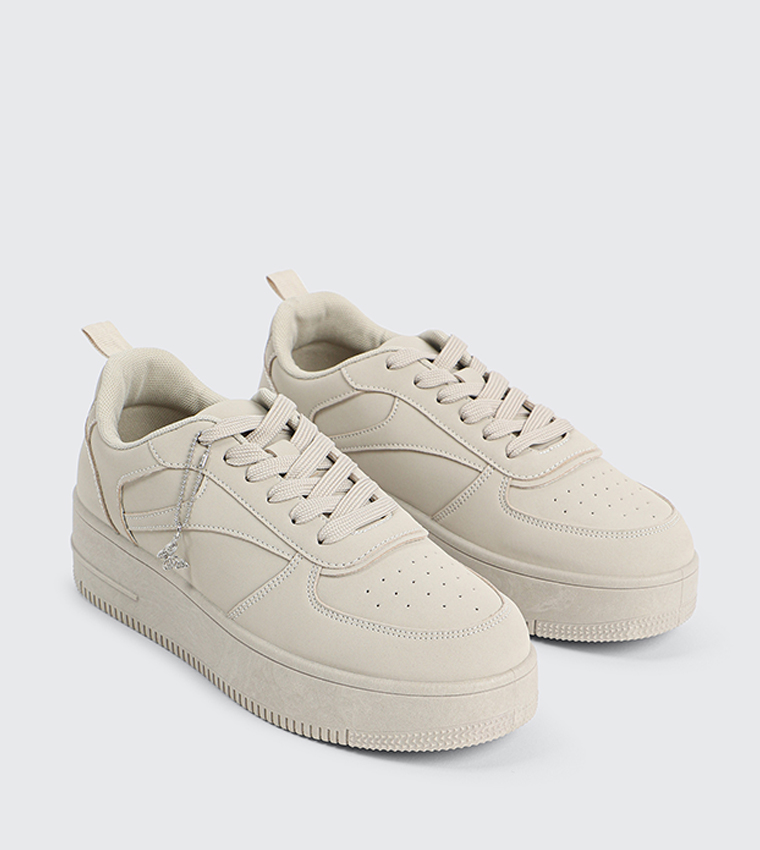 Textured Platform Sneakers with Charm