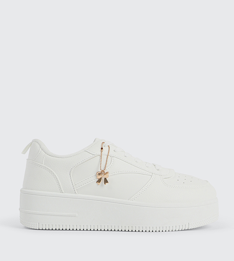 Textured Platform Sneakers with Charm