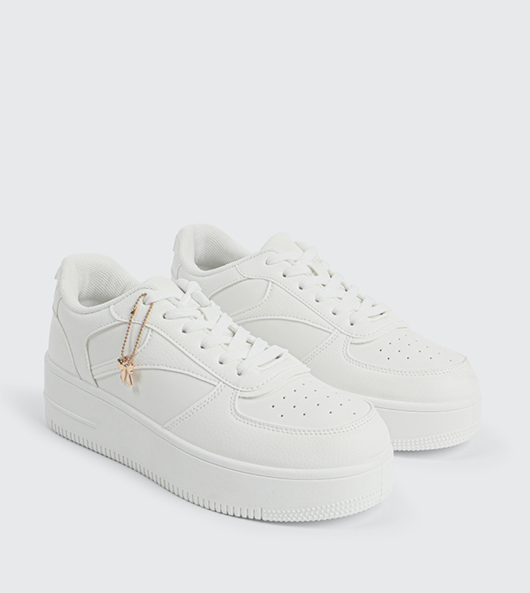 Textured Platform Sneakers with Charm