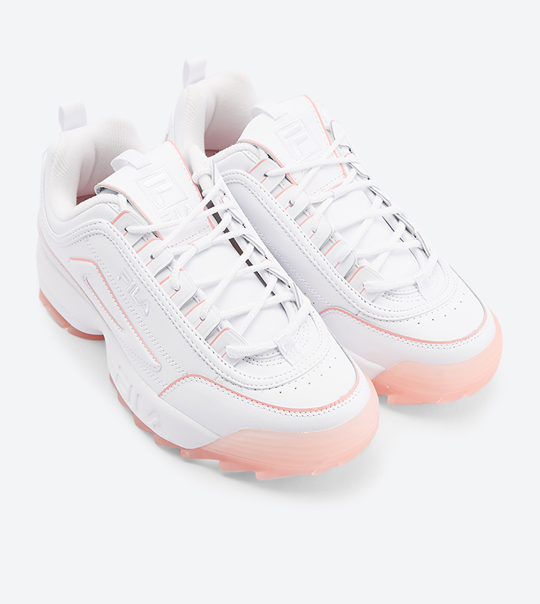 Fila disruptor ii trainers in white with ice pink sole best sale