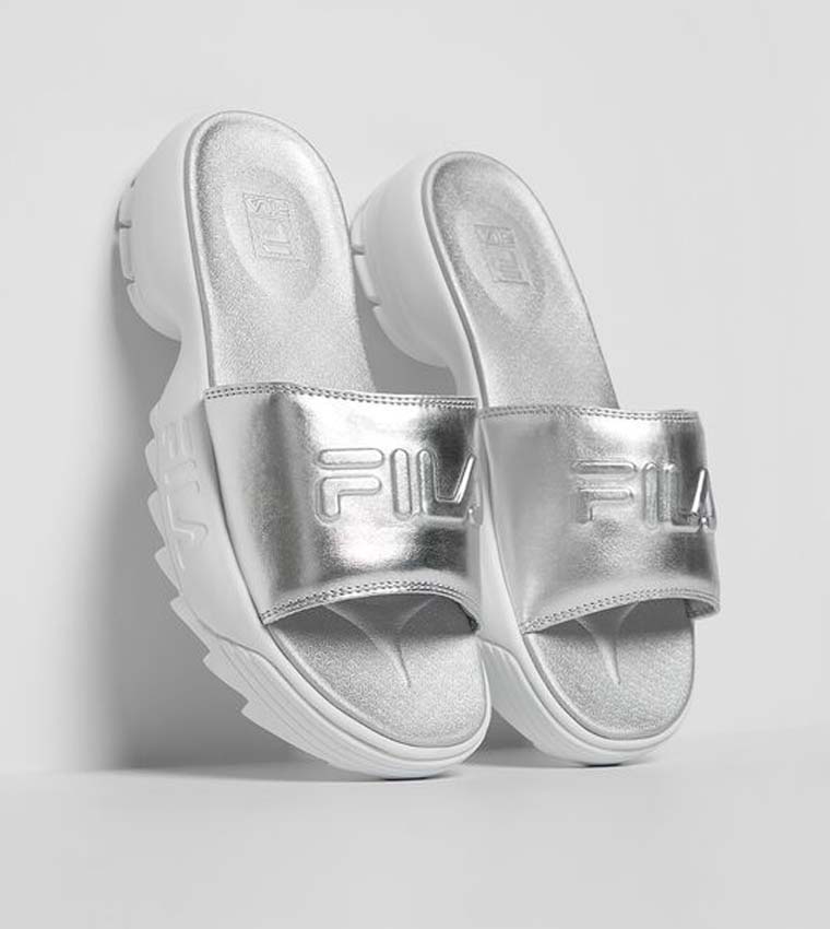 Fila sandals womens silver online