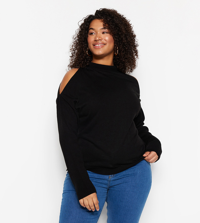 Cold shoulder solid sweater hotsell