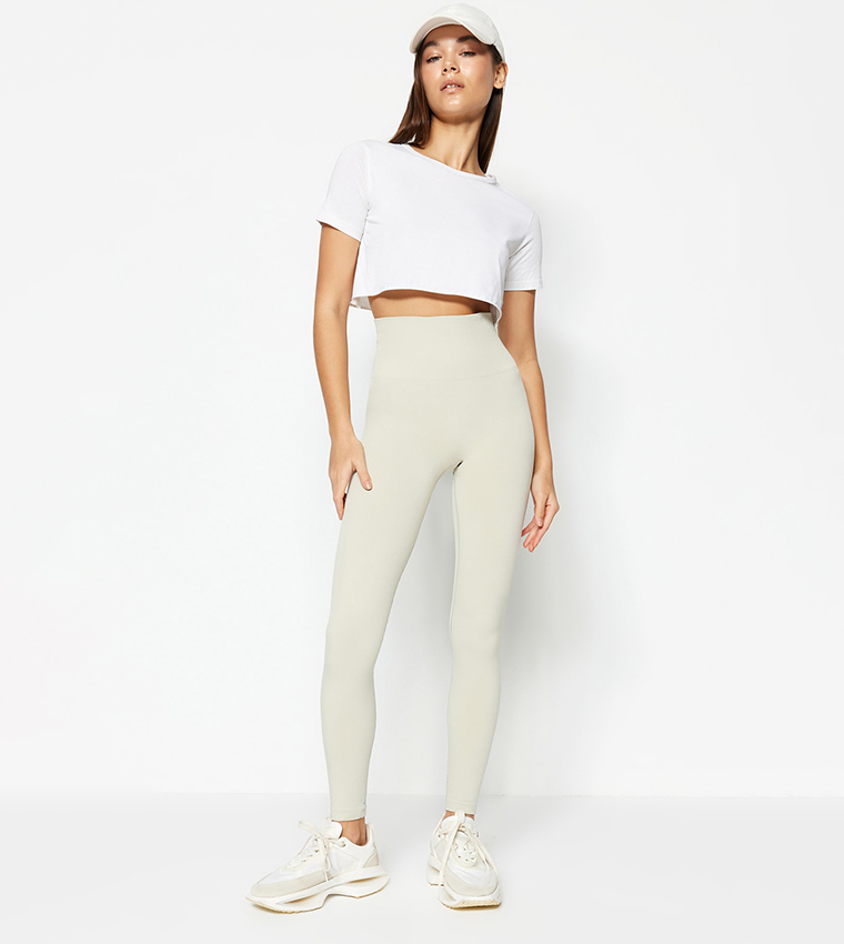 Seamless Ribbed Leggings - Beige