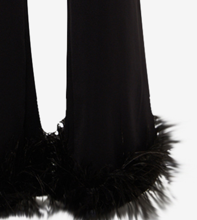 High-Rise Fringed Hem Trousers