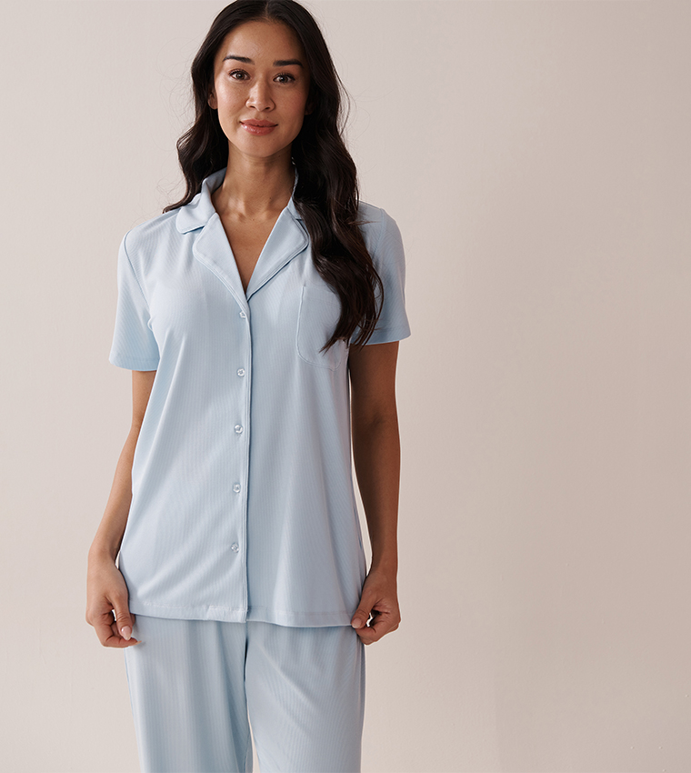 Ribbed Modal Button-Down Shirt