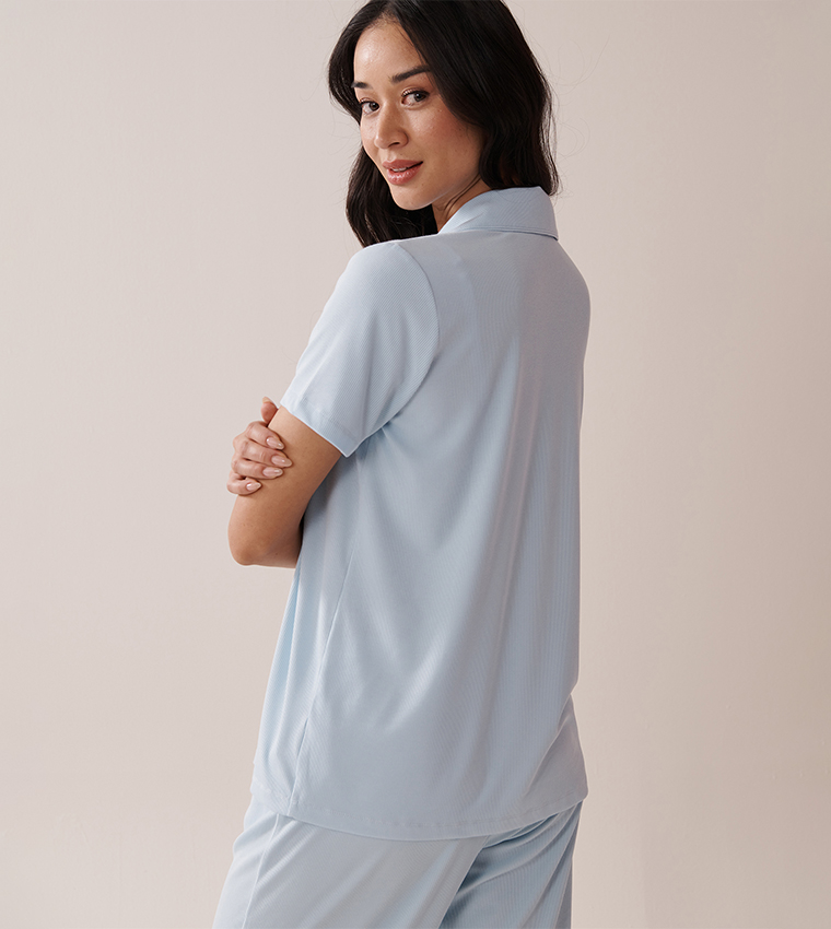 Ribbed Modal Button-Down Shirt