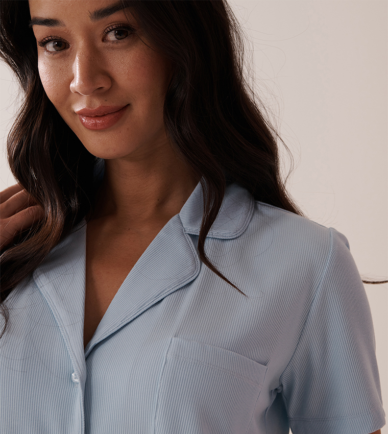 Ribbed Modal Button-Down Shirt