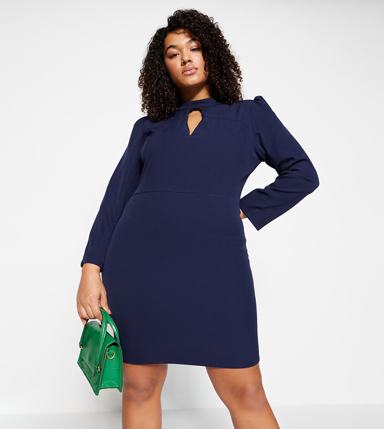 Buy Trendyol Solid Keyhole Neck Mini Dress In NAVY BLUE 6thStreet Bahrain